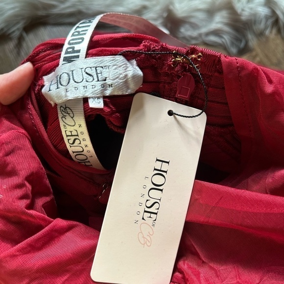 HOUSE OF CB Noelle Wine Bandage Mesh Dress - Picture 7 of 8